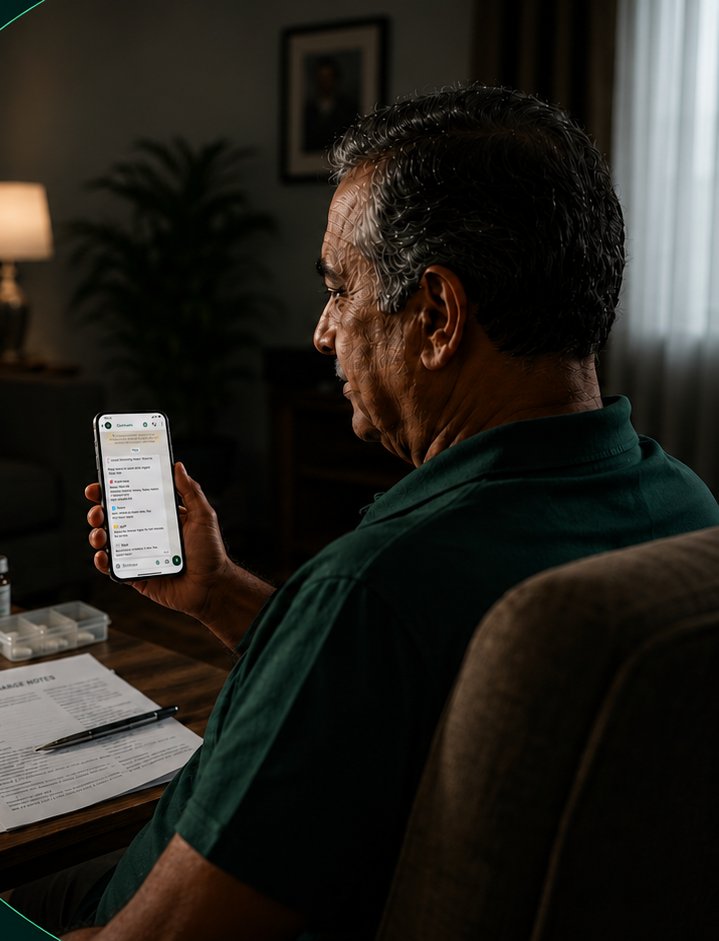 Patient following a care plan at home